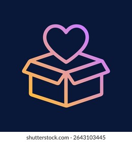 Heart emerges from a gift container. Icon symbol illustration