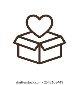 Heart emerging from a box. Icon symbol illustration