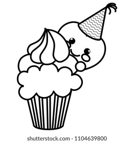 heart emoji face with party hat and cupcake