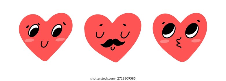Caras Del Emoji Del Corazón Fijadas Con Las Expresiones Lindas Y La Ilustración Amistosa Del Sentimiento