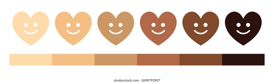 Coração Emoji Faces Vetor Definido em Tons de Pele Humana Diversos	