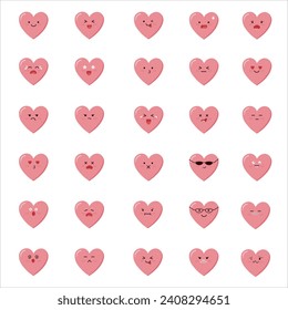 Heart emoji facial expression set vector illustration.