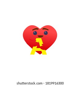 a heart emoji hugging a letter A. Symbol of care and support, Show love for loved ones whose initials are A. Social media button Emoji Reactions printed on white paper Popular social networking.