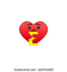 un emoji cardíaco abrazando una letra E. Símbolo de cuidado y apoyo, mostrar amor por los seres queridos cuyas iniciales son E. Botón de medios sociales Reacciones Emoji impresas en papel blanco Redes sociales populares.