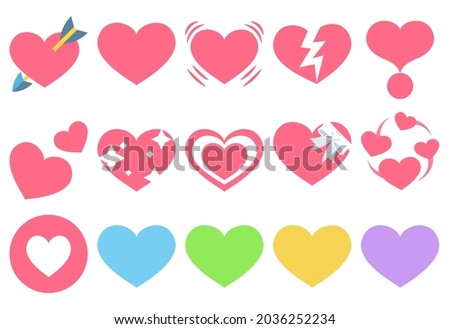  heart emoji icon set . Heart with Arrow ,Heart with Ribbon, Sparkling Heart , Growing ,  Beating ,Revolving Hearts, Decoration ,Exclamation, broken . vector illustration isolated on white .