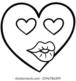 heart emoji in love send kiss or emotional face line outline doodle hand drawn. Human-made. Not generated by AI.