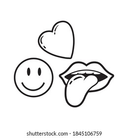 heart with emoji and mouth pop art line style icon vector illustration design