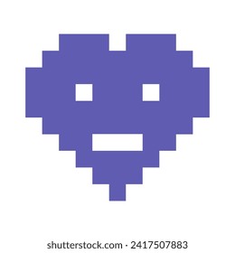 Heart emoticon or emoji in pixel style, neutral or frustrated face emotion, vector