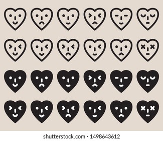 Heart Emoticon Set. Sticker Set. Vector Illustration.