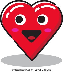 Heart emoticon with smiley face. Vector illustration, flat design.