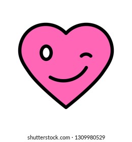 Heart emoticon vector illustration, filled design icon editable outline