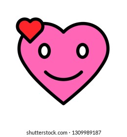 Heart emoticon vector illustration, filled design icon editable outline