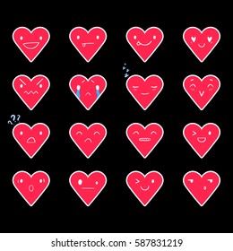 Heart emoticons with different emotions, vector set of various hand-drawn cute expressions, EPS 8