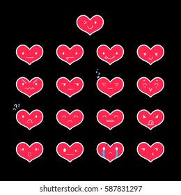 Heart emoticons with different emotions, vector set of various hand-drawn cute expressions, EPS 8