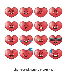 Heart emoticons. Different emoticons with heart and face shapes with nice expressions.