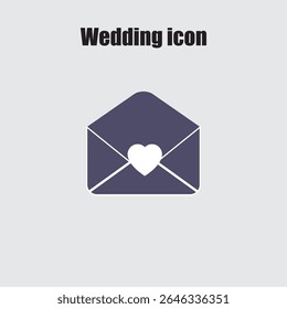 Coração fechado em um envelope representa um símbolo de amor e convite de casamento ícone, design simples.