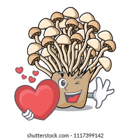 With heart enoki mushroom mascot cartoon