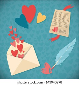 Heart in the envelope. Abstract vector illustration with envelope and hearts