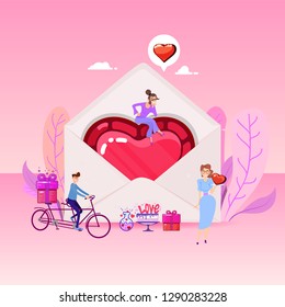 Heart in the envelope, around the tiny people. Love in pink, for a holiday