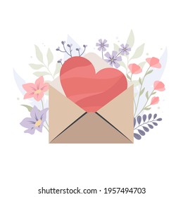Heart in an envelope on a flowers background