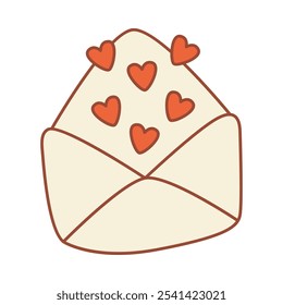 Heart envelope open.Love letter open with hearts.Valentine day message. love letter with red heart.Open mail envelope. Vector illustration.Isolated on white background.Doodle icon. 