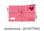 Heart envelope with pink color, featuring a cute doodle design. Romantic card for sending love messages on holiday. Concept of cheerful greetings, perfect for invitations and expressing love.