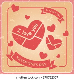 Heart envelope, Valentines day, Vector retro banner