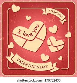 Heart envelope, Valentines day, Vector retro banner