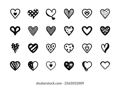 Heart Eps Bundle. Collection of illustrated heart icons. Retro Valentine Eps design featuring charming doodle hearts, cupid, and coquette elements in a pink and aesthetic style. Perfect for Valentine.