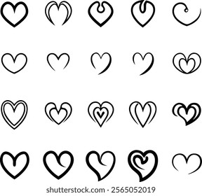 Heart Eps Bundle. Collection of illustrated heart icons. Retro Valentine Eps design featuring charming doodle hearts, cupid, and coquette elements in a pink and aesthetic style. Perfect for Valentine.