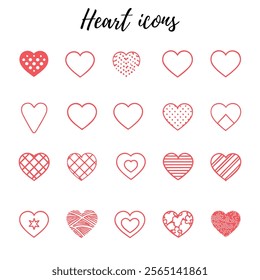 Heart Eps Bundle. Collection of illustrated heart icons. Retro Valentine Eps design featuring charming doodle hearts, cupid, and coquette elements in a pink and aesthetic style. Perfect for Valentine.