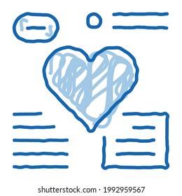 vector de icono de boceto de examen cardíaco. Señal de exploración cardiaca de la línea de doodle azul dibujada a mano. ilustración de símbolo aislado