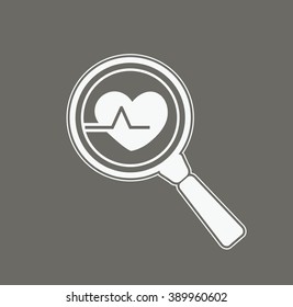 Heart examine illustration. White vector icon.