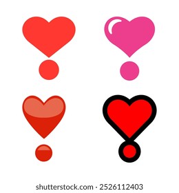 Heart exclamation vector icon set. Heart exclamation collection emoji emoticon isolated on white background