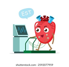 Heart and Exercise Stress Test machine . Cartoon character . Vector .