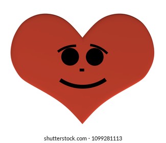 Heart with an expression. Heart with a satisfied smile. 3D. Vector illustration of a heart with an expression.