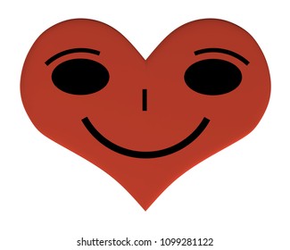 Heart with an expression. Heart with a satisfied smile. 3D. Vector illustration of a heart with an expression.