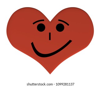 Heart with an expression. Heart with a satisfied smile. 3D. Vector illustration of a heart with an expression.