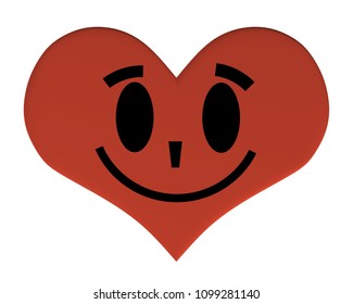 Heart with an expression. Heart with a satisfied smile. 3D. Vector illustration of a heart with an expression.