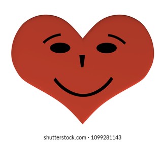 Heart with an expression. Heart with a satisfied smile. 3D. Vector illustration of a heart with an expression.