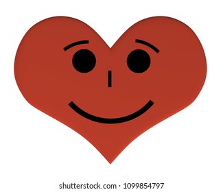 Heart with an expression. Heart with a satisfied smile. 3D. Vector illustration of a heart with an expression.