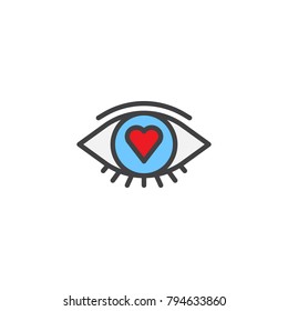 Heart eye filled outline icon, line vector sign, linear colorful pictogram isolated on white. Love vision symbol, logo illustration. Pixel perfect vector graphics
