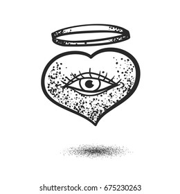 Heart with eye and golden ring. Simple vector illustration with dotted shading.EPS8