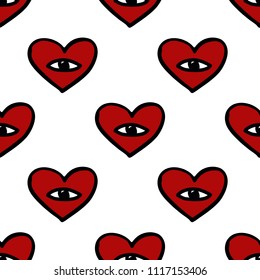 heart with an eye seamless doodle pattern