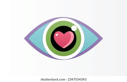 Heart in the eye symbol.on white background.Vector Design Illustration.