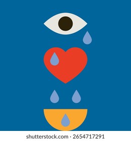 Heart and Eye symbols. Vector Heart sign. Love symbol. Heart with Tears. Heart Background. Esoteric illustration.
