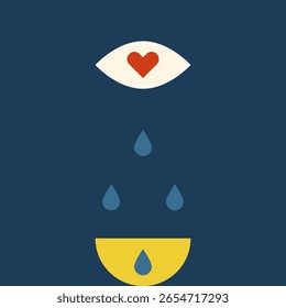 Símbolos de coração e olho. Sinal de coração vetorial. Símbolo de amor. Coração com Lágrimas. Fundo do Coração. Ilustração esotérica.