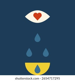 Símbolos de coração e olho. Sinal de coração vetorial. Símbolo de amor. Coração com Lágrimas. Fundo do Coração. Ilustração esotérica.