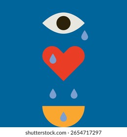 Heart and Eye symbols. Vector Heart sign. Love symbol. Heart with Tears. Heart Background. Esoteric illustration.