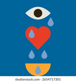 Símbolos de coração e olho. Sinal de coração vetorial. Símbolo de amor. Coração com Lágrimas. Fundo do Coração. Ilustração esotérica.